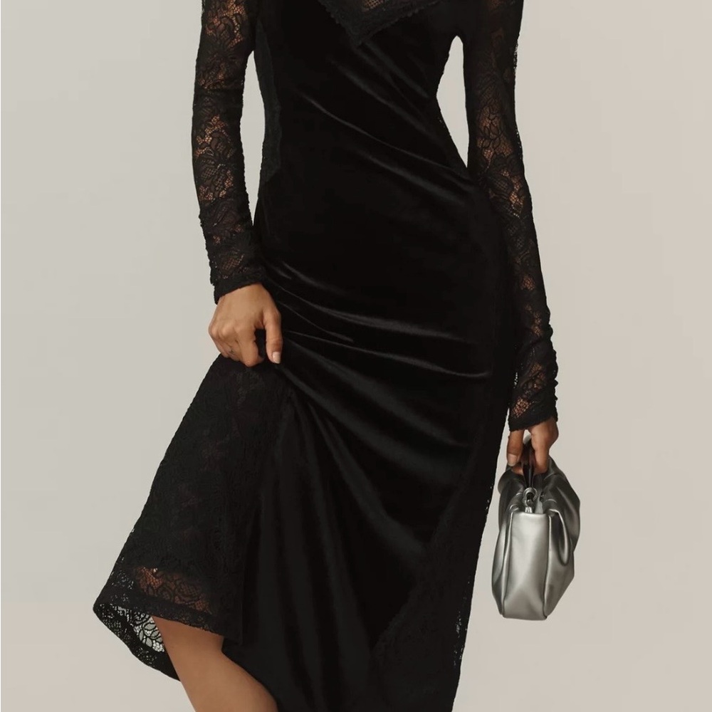 Anthropologie Black Velvet Lace Long Sleeve Dress
